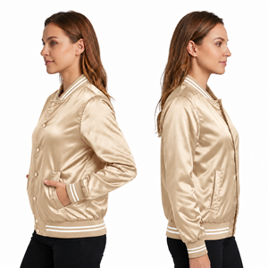 Chaqueta Varsity Dorada de Satén para Mujer, Manga Larga, Cierre de Botones, Acolchada, de Poliéster, Resistente al Viento, Transpirable, para Invierno - Product Image 6