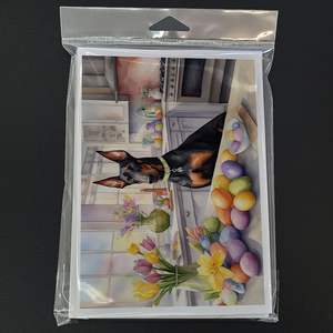 Whimsical Easter Doberman Pinscher Tarjetas de felicitación Pack 8 Tarjetas de nota en blanco de tamaño A7 5x7 con sobres para escritura de notas decorativas - Product Image 3