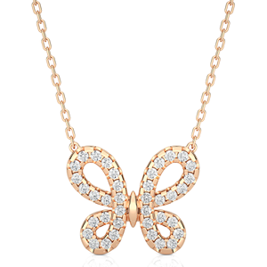 Collar con Colgante de Mariposa de Oro Amarillo Sólido de 14K con Diamante Cultivado en Laboratorio, Joyería Fina Elegante para Mujer, Regalo - Product Image 4