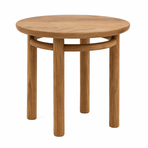 Table d'appoint ronde scandinave en teck massif écologique avec base cylindrique pour villa et hôtel - Product Image 1
