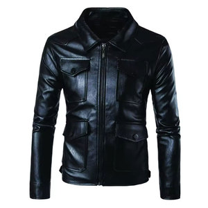 SALVA LEATHER <b>Men</b> Genuine Leather Motorcycle Bomber <b>Jacket</b> Reversible Stand Collar Zipper Closure <b>Sherpa</b> Lining Windproof Slim - Product Image 1