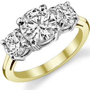 Bague de fiançailles sertie de diamants certifiés IGI, 9k/10k/14k/18k, diamant rond brillant cultivé en laboratoire de 6,5 mm/4 mm, bague à 3 pierres - Product Image 4