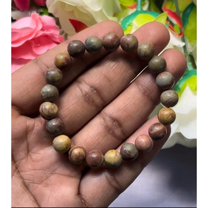 Picasso Jasper <b>Bracelet</b>: Round <b>Gemstone</b> Beads, Stretch <b>Bracelet</b> Unisex Classic Style Certified Anniversary Gift - Product Image 1