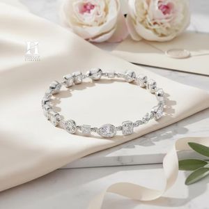 Luxury Multi-Shape Diamond <b>Bracelet</b> – Mixed Emerald, Pear, and Round Cut Tennis <b>Bracelet</b> in Sterling Silver/Gold - Product Image 2