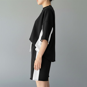 OEM/ODM 100% Cotton Jersey Women's Short <b>Set</b> Custom Silk Screen Printed Logo Oversized Drop Shoulder 2 tone ladies 2 piece <b>set</b> - Product Image 2