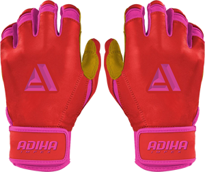 Gants de frappe de baseball rouge et rose, manchette courte, antidérapants, fermeture auto-agrippante, haute qualité, fabriqués par Adiha Impex - Product Image 1
