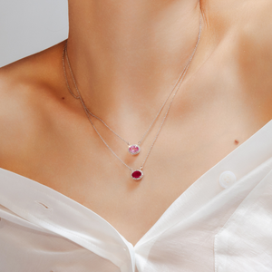 14K White Gold Rhodium Plated Dainty Necklace with Natural Pink Sapphire - Product Image 4