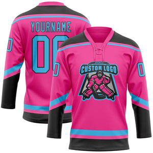Custom <b>Pink</b> Ice Hockey Jersey V-Neck Sublimated Print Moisture Wicking Adult Unisex Three Quarter Sleeve - Product Image 4