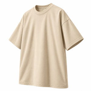 Camiseta Oversize Crema Personalizada al por Mayor, Unisex, de Algodón Pesado, Hombro Caído, Estilo Urbano, Marca Privada, Prenda Lisa - Product Image 4