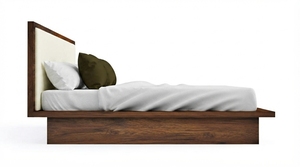Modern Solid Wood Upholstered <b>Platform</b> <b>Bed</b> <b>Frame</b> Headboard Set with Brown Bedroom Furniture - Product Image 2