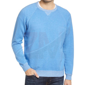 Pull tendance pour homme, bleu clair, manches raglan, col rond, tricot uni, coupe décontractée, vêtement d'automne - Product Image 1