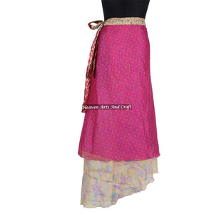 Jupe longue en soie de sari recyclée Magic Wrap de 38 pouces, style réversible, robe bohème pour femme, soie de sari vintage, longue, à enrouler - Product Image 4