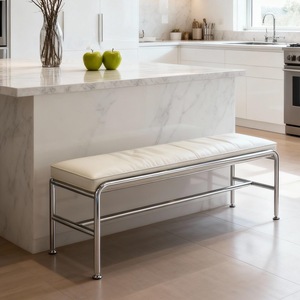 Compact Metal <b>Benches</b> <b>with</b> Upholstered Cushion Durable Accent Design Modern for Apartment <b>Bedroom</b> Kitchen Furniture - Product Image 4