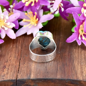Bague en argent sterling 925 avec pierre précieuse naturelle turquoise bleue en forme de cœur, style bohème, bijoux fins faits à la main pour les fêtes - Product Image 6