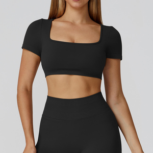 High Quality 100% Cotton Women's <b>Crop</b> <b>Top</b> Lightweight Breathable Anti-Wrinkle Stand Collar Logo Knitted Fabric Regular Fit - Product Image 1