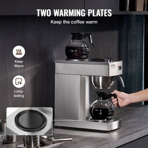 Macchina per Caffè Americano Commerciale da 12 Tazze con 2 Caraffe in Acciaio Inox, Include 2 Caraffe in Vetro e 2 Piastre Riscaldanti - Product Image 3