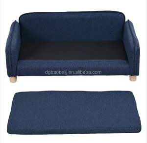 Wooden Pet <b>Bed</b> Rectangle Navy Blue and Light Gray Polyester Fiber Fill <b>Dog</b> Floor <b>Bed</b> Easy to Clean Hand Washable - Product Image 4