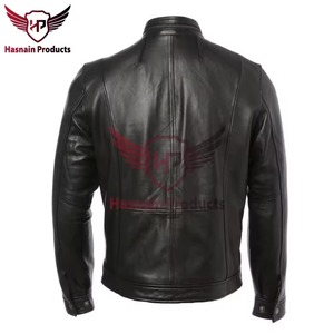 Chaqueta de Cuero Genuino Negra para Hombre, Corte Ajustado, Estilo Motero, Cafe Racer, con Bolsillo con Solapa en el Pecho, Personalizada, Clásica, para Invierno - Product Image 2