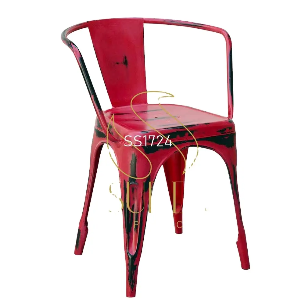 Sedia da caffè impilabile in metallo rosso di emergenza in metallo Design da esterno in stile francese in metallo in stile Shabby