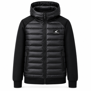 Manteau matelassé épais pour homme, à capuche, 90% duvet, imperméable, écologique, noir, avec manches softshell - Product Image 4
