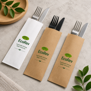 EcoRev Custom Luxury Kraft <b>Paper</b> <b>Biodegradable</b> Cutlery Bags Eco-Friendly Twisted Handles Self-Adhesive Seal Bottom Gusset Offset - Product Image 3