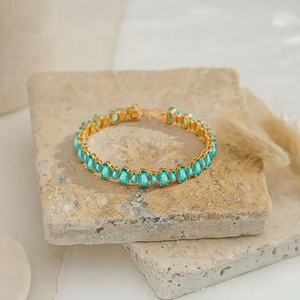 Turquoise Oval Cut Emerald <b>Charm</b> <b>Bracelet</b> 925 Sterling <b>Silver</b> Gold Plated Fine Jewelry <b>for</b> Women Party - Product Image 6