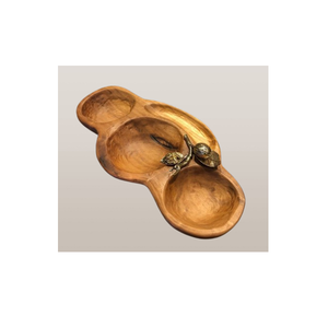 Plato de Servir de Madera Pulida Hecho a Mano con 3 Compartimentos, Forma Redonda, Adorno de Pájaro, Ecológico, Organizador de Aperitivos y Condimentos, Moderno - Product Image 1