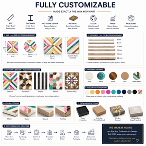 Sous-verres carrés en bois faits à la main avec motif géométrique, design moderne, tapis et coussinets antidérapants - Product Image 3