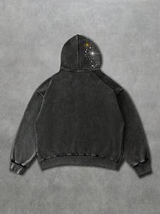 Vintage Wash Zip Up Men Hoodie Cotton Fleece <b>Rhinestone</b> Pattern Hoodies Streetwear Oversized <b>Jacket</b> Bulk Manufacturing - Product Image 3