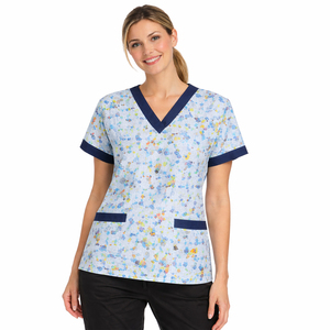 Ensembles d'uniformes médicaux imprimés pour hommes et femmes, hauts d'uniforme à col en V imprimés, uniformes d'infirmier imprimés à motifs de dessins animés et floraux - Product Image 2