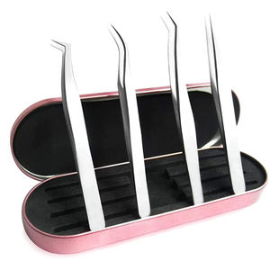 Pince à épiler à pointe incurvée pour extensions de cils, en acier inoxydable, finition soignée, pince à épiler professionnelle pour faux cils et étui - Product Image 2