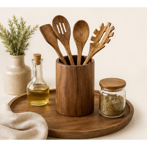 Ensemble d'ustensiles en bois d'acacia de qualité supérieure, cuillères de cuisine en bois écologiques et spatule en bois faite à la main pour ustensiles de cuisine antiadhésifs - Product Image 2