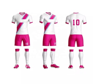 Conjunto de Uniforme de Fútbol Blanco y Rosa, Sublimado, Poliéster Transpirable, Pantalones Cortos, Unisex para Adultos, Ropa Deportiva - Product Image 1