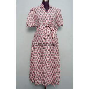 Women's Beautiful Sweet Cotton Breathable Midi Dress Floral Print Elegant Designs Pockets for Outdoor Parties Special Occasions - Product Image 1