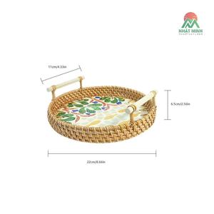 New Style Single-Tier Rattan Shell Tray Southeast Asian Design Enamel <b>Colourful</b> Tea <b>Set</b> & Food Storage Tray for Living Room - Product Image 6