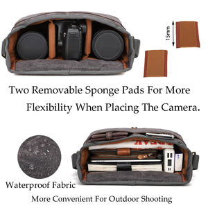 Sac à bandoulière professionnel pour appareil photo reflex numérique en cuir et toile durable avec fermeture éclair, étanche et antichoc LCCB-0006 - Product Image 4