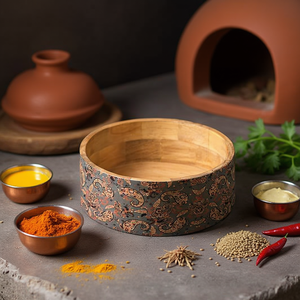 Caja de Madera Hecha a Mano para Chapati con Compartimento para Especias, Contenedor Tradicional Indio para Roti con Tarro para Especias - Product Image 3