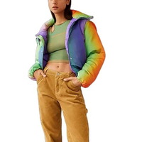 Blouson court matelassé pour femme grande taille, dégradé arc-en-ciel, col montant, style bomber, vêtement d'extérieur d'hiver, vente en gros