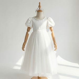 Vestido de Fiesta de Tul con Lentejuelas Bordadas y Cuello Ilusorio con Volantes, Manga Corta Abullonada, Color Blanco, para Bebés Niñas, Nuevo y de Primera Calidad - Product Image 2