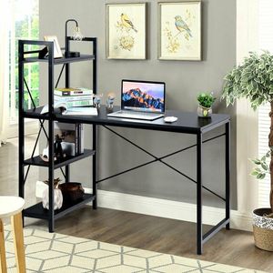 47.5 Inch Writing Study Computer <b>Desk</b> with 4 Tier Shelves for Home Office Use - Product Image 6