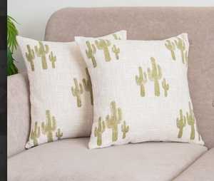Cactus Block Print <b>Cushion</b> <b>Covers</b> with Zipper Modern Minimalist Design Custom TNT Organic Textured Square <b>Cushion</b> <b>Cover</b> 16"x16" - Product Image 1