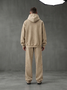 Ensemble de survêtement pour homme beige vieilli, comprenant un sweat à capuche oversize et un pantalon de jogging, brodé One Apex, style streetwear, deux pièces assorties - Product Image 2