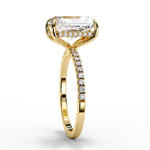 Bague de fiançailles en or rose avec diamant taille émeraude, sertie pavé, bijoux fins de luxe pour femme - Product Image 2