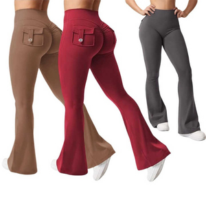 Formal Yoga Fitness Workout Seamless Mid Drawstring Ladies Gym Pants <b>Leggings</b> <b>Flared</b> Leg Quick Dry Breathable Spandex/Nylon High - Product Image 1