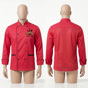 Mens Chef Uniform 240 GSM Premium Poly Cotton Red <b>Black</b> Trim Chef Jacket Mesh <b>Vent</b> Panel Custom Embroidery Print Logo - Product Image 6