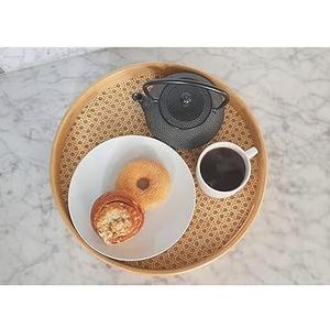 Handmade Bamboo Rattan Serving Tray <b>Round</b> Wooden Platter with Handles for Home <b>Kitchen</b> Use - Product Image 2