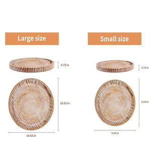 Plateau rond en bois, lot de 2 plateaux de style fermier pour la cuisine ou le salon, café, fruits, table décorative - Product Image 3