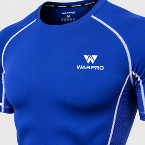 Warpro Men's Blue <b>Compression</b> Rash Guard Short Sleeve Quick Dry Athletic <b>Shirt</b> for MMA BJJ Workout Adults - Product Image 5