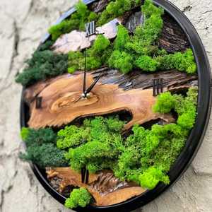 Luxury Biophilic Wall Clock Live Edge Olive Wood with Preserved Green Moss Art Silent Nature Inspired Clock for Modern Office - Product Image 5