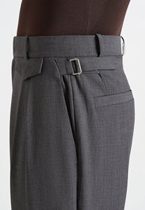 Pantalon formel plissé taille haute pour homme, coupe droite, infroissable, en mélange de laine mi-lourde, gris, style automne - Product Image 4